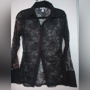 Black Lace Button-Up Shirt